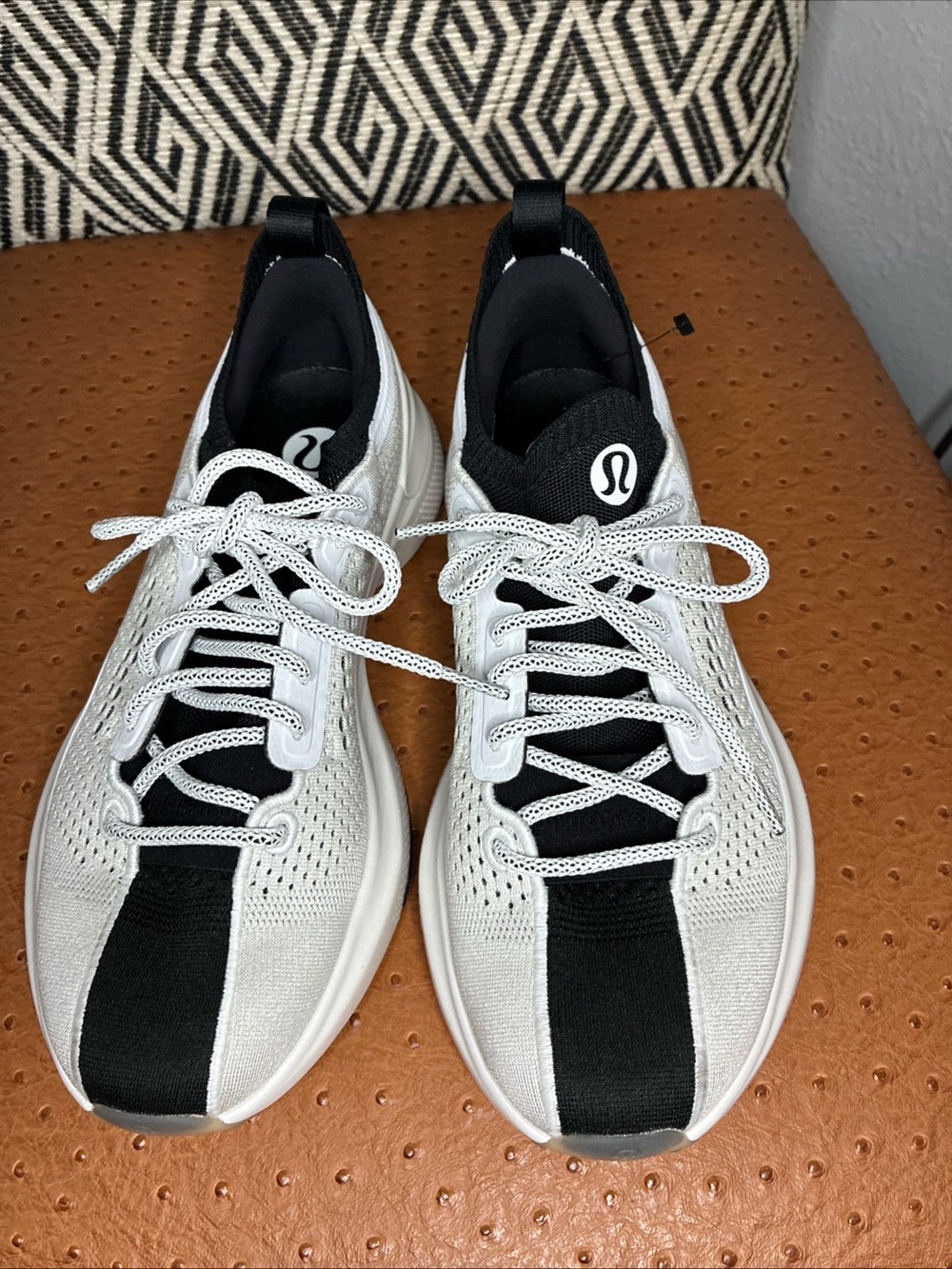 lululemon athletica Men’s White and Black Knit Running Sneakers